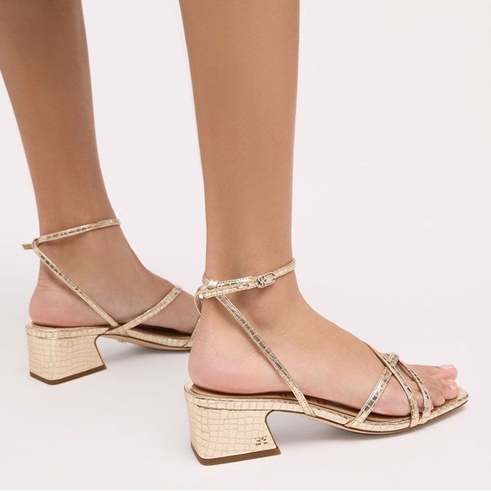 Sam Edelman Whitley Elegant Crocodile Print Gold Strappy Sandals 7,5M